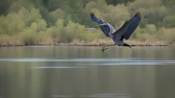 Great Blue Heron - Ardea flying over the lake