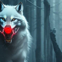 Wolf, Monster, horror, huge, red, fire, blood, gore, teeth, 8K, cinematic lighting, sharp focus, masterpiece, expert