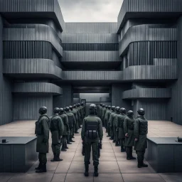 the outside of a dystopian military cyber school