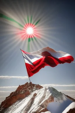 a hungarian flag (red-white-green) on the summit of mount everest by Jean Baptiste Monge in sunshine