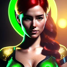 portrait of mary jane watson, red hair, green eyes, black tanktop, intricate, elegant, glowing lights, highly detailed, comic style, artstation, concept art, smooth, sharp focus, illustration, art by wlop, mars ravelo and greg rutkowski