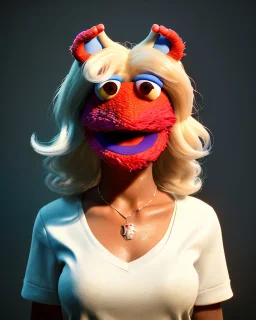 Portrait, hybrid character, waitress woman with monster muppet mask that covers her entire head, retro style, Sesame Street style, smooth, unreal engine 5, god lights, ray tracing, RTX, lumen lighting, ultra detail, volumetric lighting, 3d.