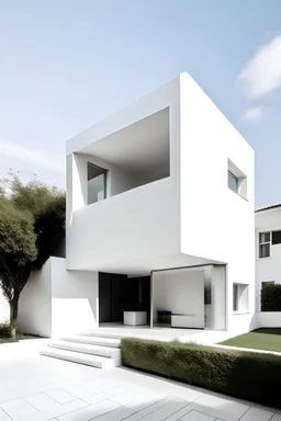 Fachada de una casa mínimalista de color blanca
