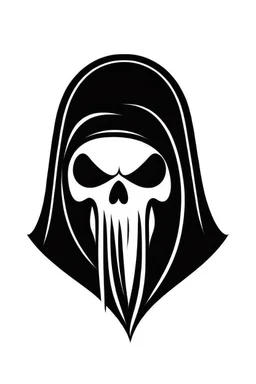 Extremely simple and fun logo representing the face only of the grim reaper. Black on white background