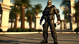 ps2 graphic, military, male, sci fi, game character, full body, t-pose, 3d render, old school shooter, middle aged, beard, ps2 style