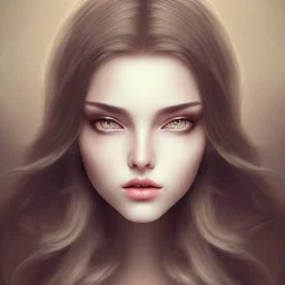 woman with Light-brown long hair, dark fantasy setting, ethereal, soft lighting, soft green eyes, medium cheeks, big forehead, wide chin, small nose, Portrait of mutant, perfect composition