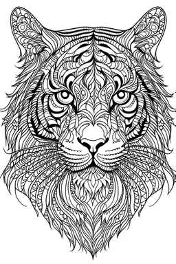 outline art for an Adult coloring page, Sketch style, only use outline< Mandala style Tiger, clean line art, white background, no shadows and clear and well