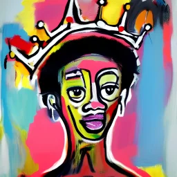 girl with crown in style of basquiat painting