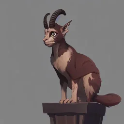 cat gargoyle with goat horns and wings on its back Nick Harris style