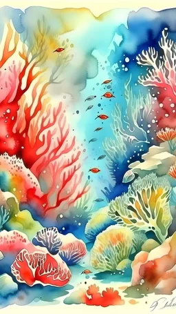 watercolor painting, corral reef