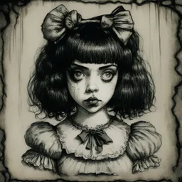 Singer melanie martinez face in the style of arthur rackham and John Kenn Mortensen