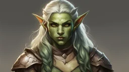 Elf-Orc, Elf Anteil Sonnenelf, Helles Haar, Braun bis grüne haut, DnD Character, Fighter, Female, Young