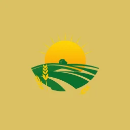 a simple abstracted logo representing elements of green gold farm wheat sun land and saskatchewan