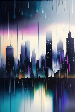 Stylized rain over skyline abstract painting iridescent