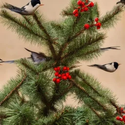 christmas tree with birds