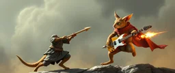 master shaolin cat kangaroo gremlin yoga knight jousting with a bubbly rocket guitar