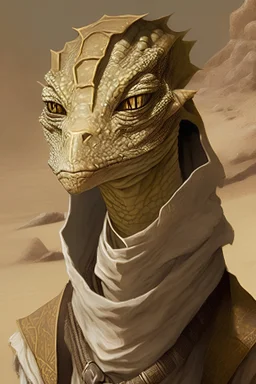 Portrait of a sand lizardfolk earth kineticist in Pathfinder RPG