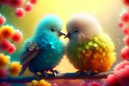 Very fluffy bird couple love, flora, in sparkling sunshine Weight:1 detailed matte painting Weight:0.9