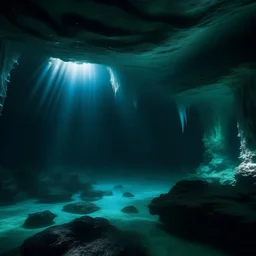 a deep dark icy underwater cave