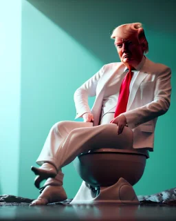 Donald Trump sitting in toilet scene, pants down, realistic image, hooper style, concept art, smooth, unreal engine 5, god lights, ray tracing, RTX, lumen lighting, ultra detail, volumetric lighting, 3d.