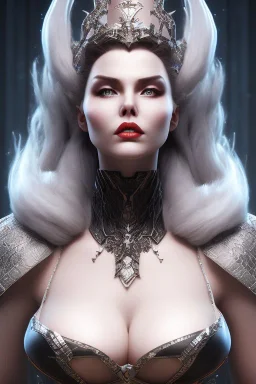 Xenia Onatop as evil queen in black leather, busty, cleavage, angry, stern look. character design by fenghua zhong. unreal engine 5, artistic lighting, highly detailed, photorealistic, fantasy