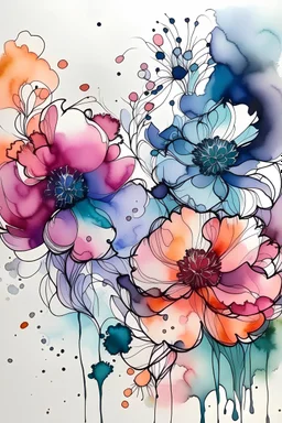 flowers, Water stains for coloring, depth, water color splotches, negative space , no outlines, no lines , white background, reverse coloring book