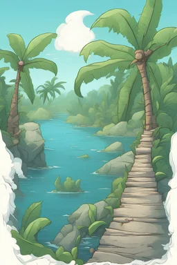 A survivor rudimental fishing rod. Environment is a tropical inhabited island. the survivor is not visible. the fishing rod is made from materials found on the island. fantasy cartoon style. No raft, no boat, no shelter