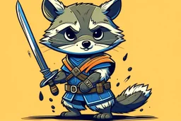 cartoon Racoon holding a sword