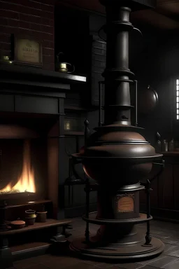 fat cooker, old pub, furnace, dark, candlestick