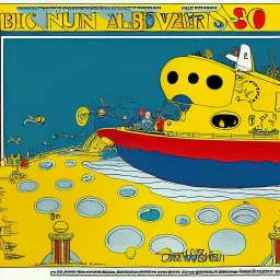 biplan yellow submarine by disney in a seabed imagined by winsor mccay