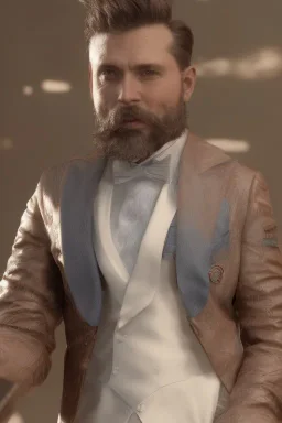 8K, a Highly detailed stunning portrait of Dom man with a a sexy lover, white suit, beard, and short hair, bad boy