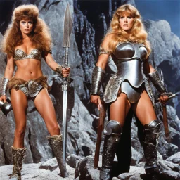 [Jason and the Argonauts (1963)] the barbarian woman with her fury boots in titanium scale armour, Barbarella with her axe