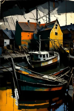 English fishing port in the style of frank Auerbach