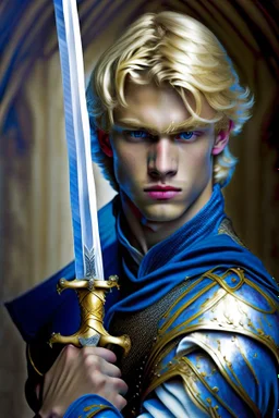 young blond adult royal swordsman with rapier