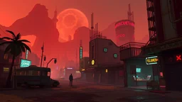 a black market in a desert city in a cyberpunk setting