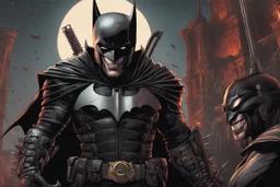 The batman who laughs in 8k comic book artstyle, cover eyes, evil laugh smile, darkness them, close picture, apocalypse, intricate details, highly detailed, high details, detailed portrait, masterpiece,ultra detailed, ultra quality