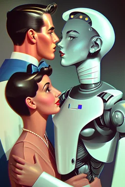 american dream portrait hansome man and a robot wife1950s