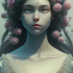 Closeup face portrait of a girl wearing crown of flowers, smooth soft skin, big dreamy eyes, beautiful intricate colored hair, symmetrical, anime wide eyes, soft lighting, detailed face, by makoto shinkai, stanley artgerm lau, wlop, rossdraws, concept art, digital painting, looking into camera