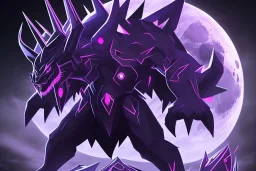 legendary dark type pokemon. Chaos. Black and purple colors. big. intimidating. moon. night. god. beast. creature.