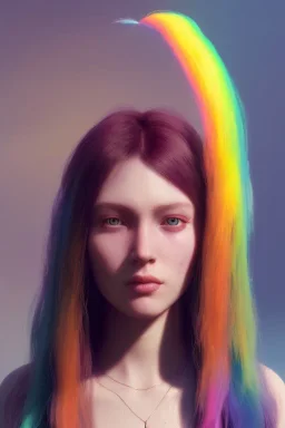 Woman, cute, beautiful, long hair, rainbow hair, rainbows, close up portrait by Greg Rutkowski