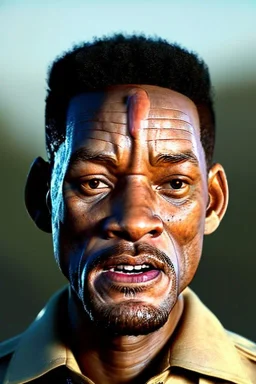 ein perfektes bild von will smith als neanderthaler,kopf portrait,realistic, steinzeit, perfect face, sharp focus, woods, kostüm, häuptling, federn,8k quality