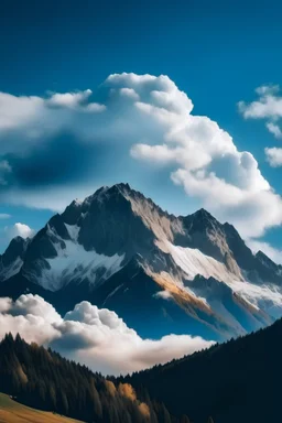 Gambar gunung dengan awan cerah