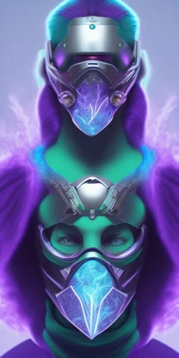 purple galaxy masked super villain, weapons in hands, teal and purple smoke, full portrait, hyper realistic, 4k