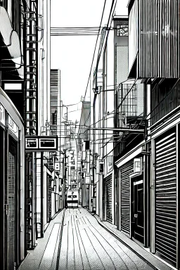 Tokyo alley, line arts, greyscale