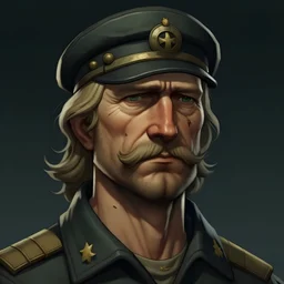 The submarine mechanic Blicke Blocknyckel, a blonde man with a mullet and mutton chops realistic grimdark