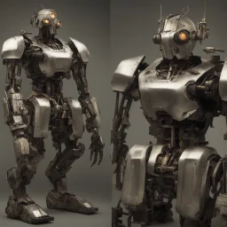 trash mech suit, human-sized, made of scrap metal, small,