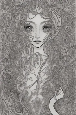 This captivating and delightful black line drawing is perfect for young artists. It features a charming and enchanting mermaid, waiting to be brought to life with colors by a 6-year-old child. The thick and bold outlines make it easy for little hands to color within the lines, fostering creativity and imagination. The mermaid is the centerpiece of the image, with her flowing hair, graceful tail, and a joyful expression on her face. The full undersea background adds depth and excitement to the s