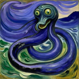 A violet poison elemental snake painted by Edvard Munch