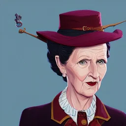 Portrait of a 30 year old witch like Margaret Thatcher and Mary Poppins