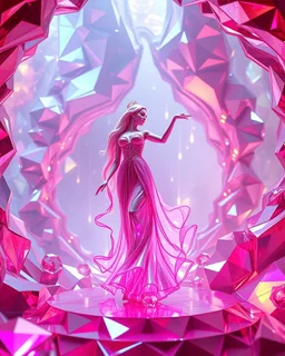 very complex structure ,pretty viberating color environment 3d metalic and crystal recursive animating beveled geometric base very complex structure future world evolving background and goddess of love in a pretty cleric dress comes out dancing gracefully , viberating color moving very in modern city escap environment while camera tracking it.